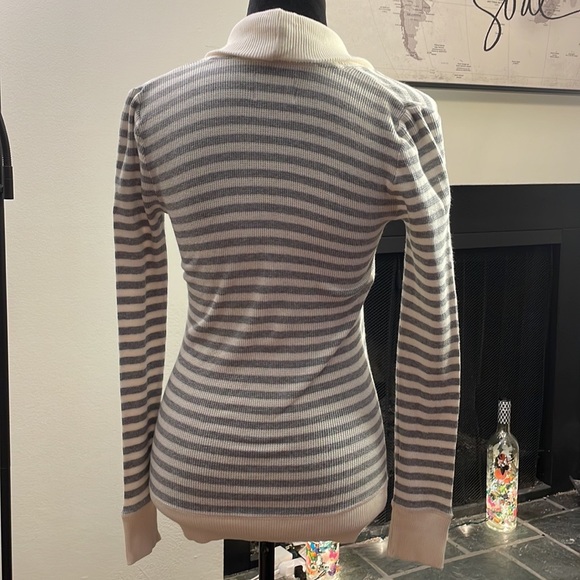 Long sleeve gray and white colored striped shirt. - Picture 9 of 16